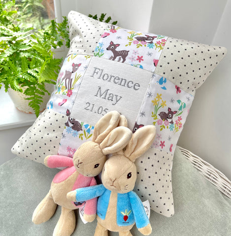 Baby Deer Name & Date Cushion