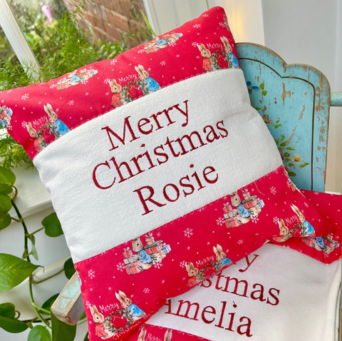 Merry Christmas Peter Rabbit Cushion