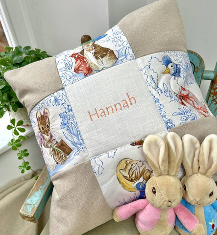 Beatrix Potter© Patchwork Name Cushion Natural