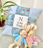 Blue woodland animals cushion