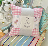 Peter rabbit gingham alphabet cushion