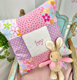 Pink and purple name cushion