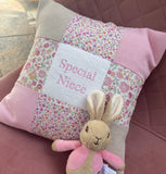 Ditsy Pink Patchwork Name Cushion