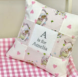 Peter rabbit name and date cushion  mint floral