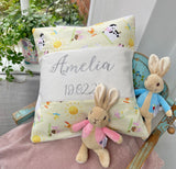 Farmyard animals name and date cushion