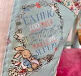 Peter rabbit name and date cushion  mint floral