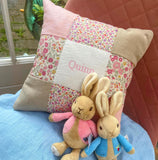 Ditsy pink name cushion