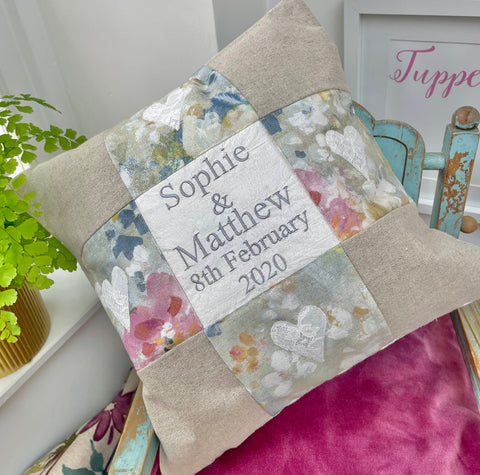Silk and linen anniversary cushion