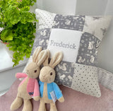 Little Grey Squirrel Name and Date Cushion
