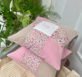 Ditsy Pink Patchwork Name Cushion