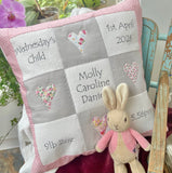 Ditsy pink and grey memory cushion
