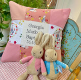 Peter rabbit Christening cushion