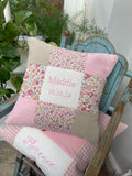 Ditsy Pink Patchwork Name Cushion