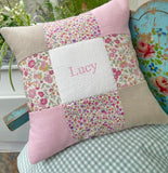 Ditsy pink name cushion
