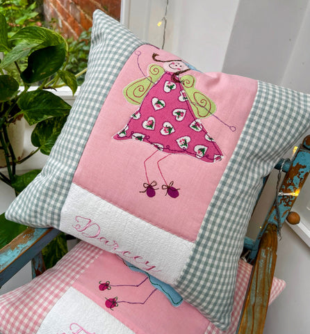 Sage green fairytale name cushion