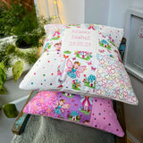 Lilac and pink fairy name cushion