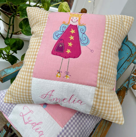 Yellow fairytale name cushion