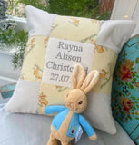 Bunny Birth and Christening Cushion Lemon
