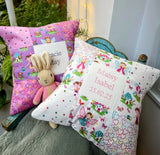 Cream and pink fairy name cushion