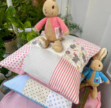 Personalised pink and grey bunny name cushion