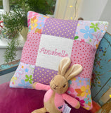 Pink and purple name cushion