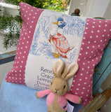 Beatrix Potter Christening cushion sage green or rose pink