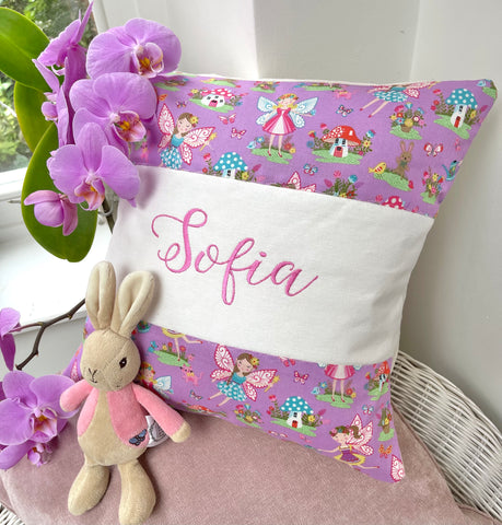 Purple fairy name cushion