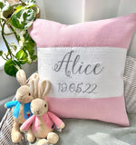 Silk and Linen Script Cushion Pink
