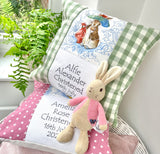 Beatrix Potter Christening cushion sage green or rose pink