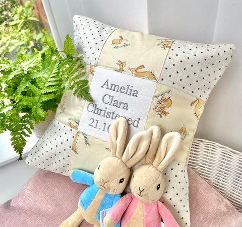 Bunny Birth and Christening Cushion Lemon