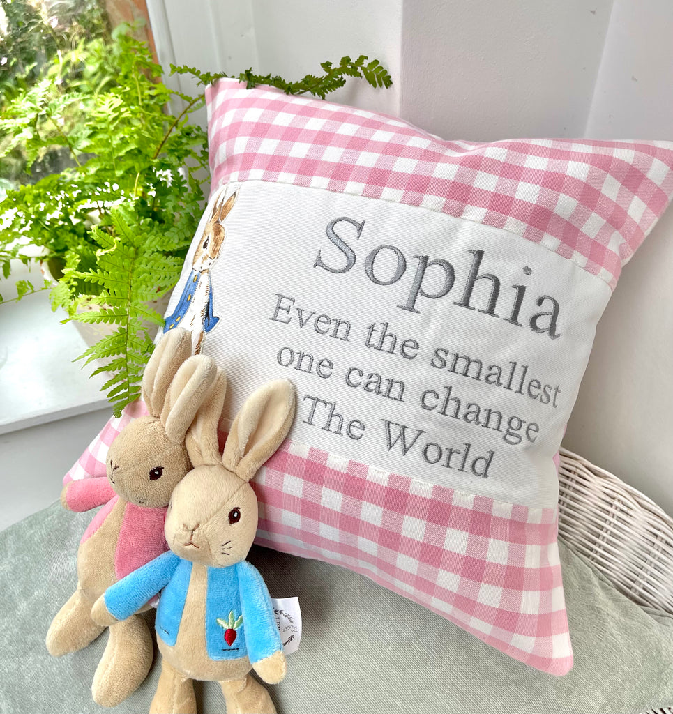 Peter Rabbit Quote Cushion Pink