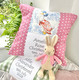 Beatrix Potter Christening cushion sage green or rose pink