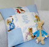 Beatrix Potter© Patchwork Name and Date Cushion Blue