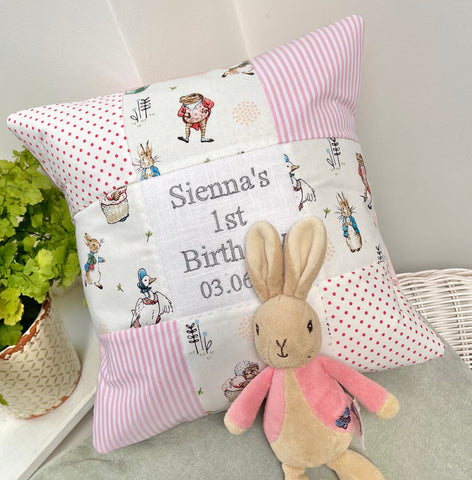 Peter Rabbit Birthday Cushion Pink