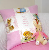 Beatrix Potter© Patchwork Name and Date Cushion Blue