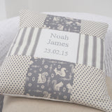 Little Grey Squirrel Name and Date Cushion