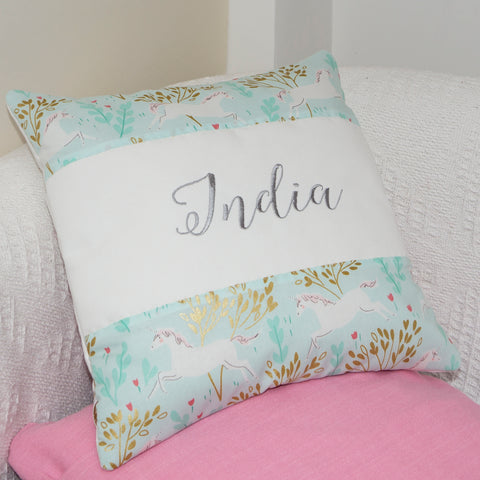 Unicorn Name Cushion Mint