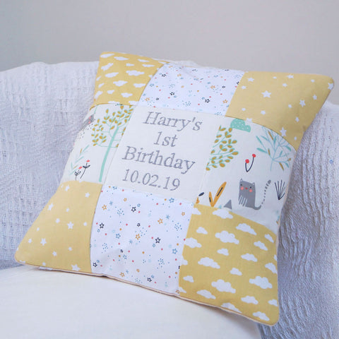 Clouds Birthday Cushion Yellow