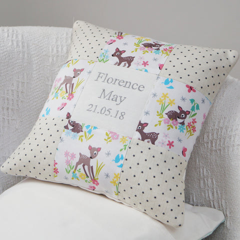 Baby Deer Name & Date Cushion