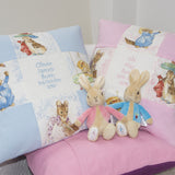 Beatrix Potter© Patchwork Name and Date Cushion Blue