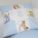 Beatrix Potter© Patchwork Name and Date Cushion Blue
