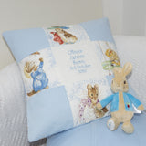 Beatrix Potter© Patchwork Name and Date Cushion Blue