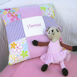 Pink and purple name cushion