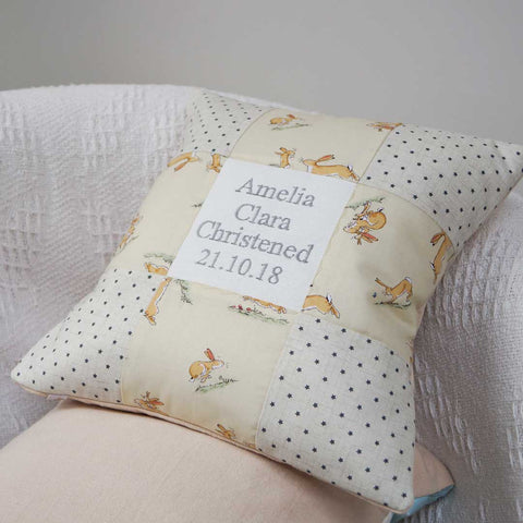 Bunny Birth and Christening Cushion Lemon