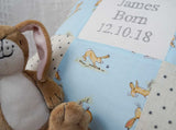 Bunny Birth and Christening Cushion Blue