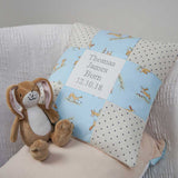 Bunny Birth and Christening Cushion Blue