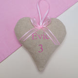Children's Name and Age Heart Pink
