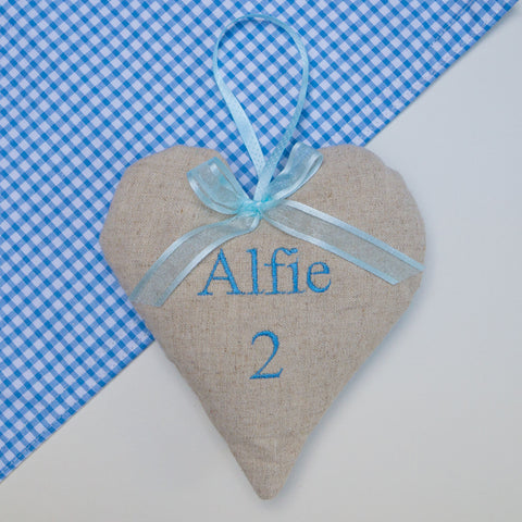 Children's Name and Age Heart Blue