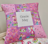 Lilac and pink fairy name cushion
