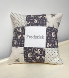 Little Grey Squirrel Name and Date Cushion